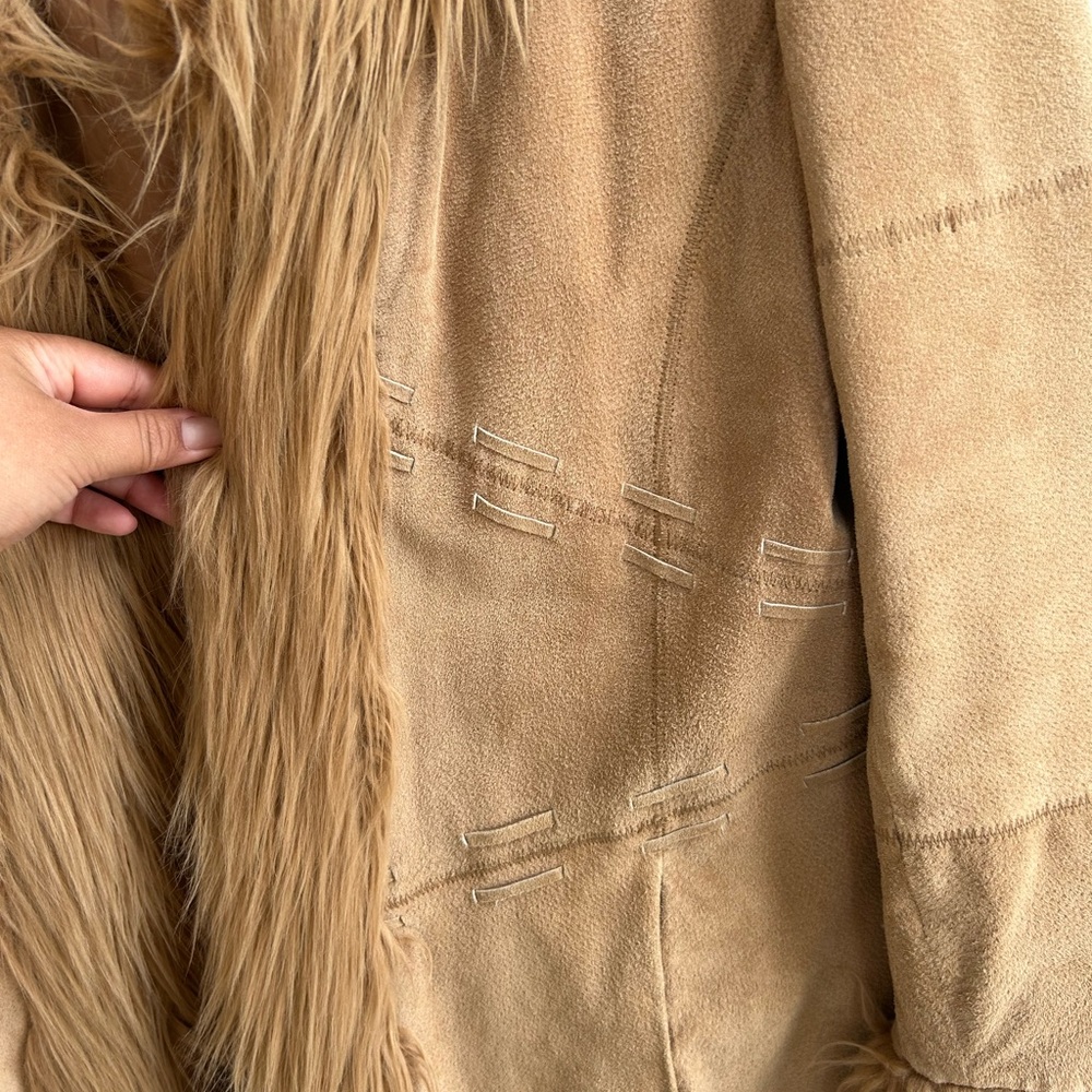 Penny Lane (Giacca) Vintage Leather Coat with Faux Fur Trim - Picture 9 of 10